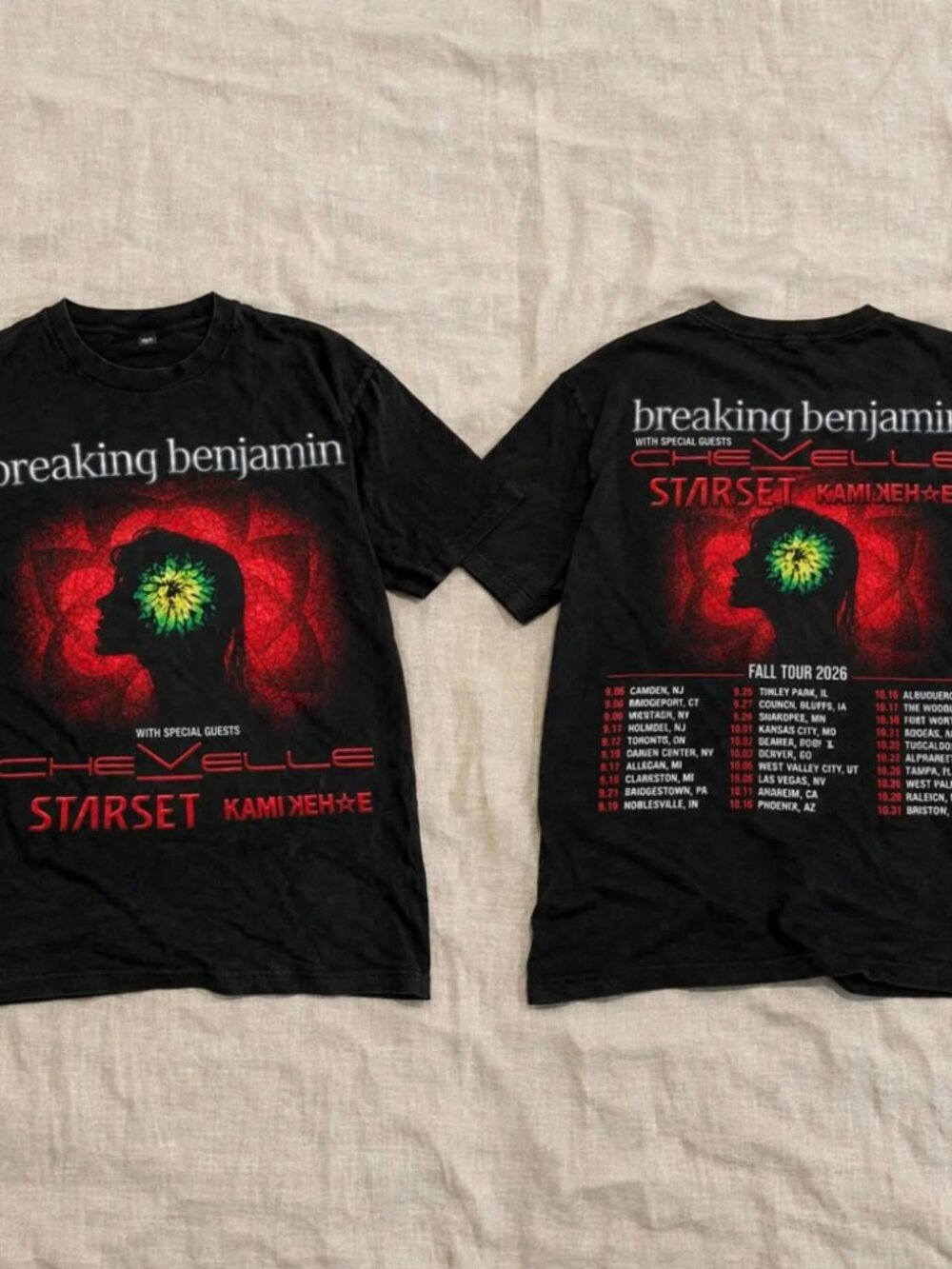 Breaking Benjamin Fall Tour 2026 Chevelle Starset Black Reprint T-Shirt S-4XL